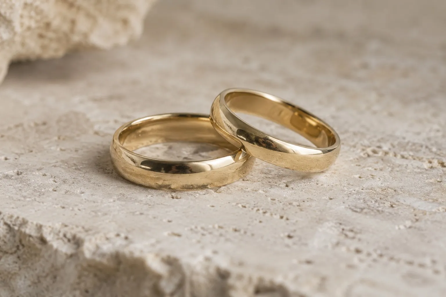 Detalle ilustrativo de dos alianzas de oro amarillo